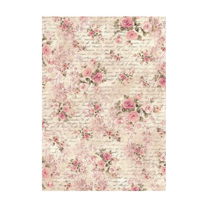 Stamperia - Assorted Rice Paper Backgrounds A6 - 8/Sheets - Shabby Rose. Rice papers are wafer thin and can be used for wrapping, decoupage, painting, molding and are perfect for mixed media projects and other paper crafts. Available at Embellish Away located in Bowmanville Ontario Canada.