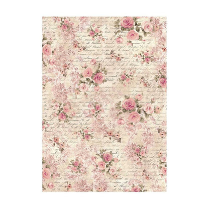 Stamperia - Assorted Rice Paper Backgrounds A6 - 8/Sheets - Shabby Rose. Rice papers are wafer thin and can be used for wrapping, decoupage, painting, molding and are perfect for mixed media projects and other paper crafts. Available at Embellish Away located in Bowmanville Ontario Canada.