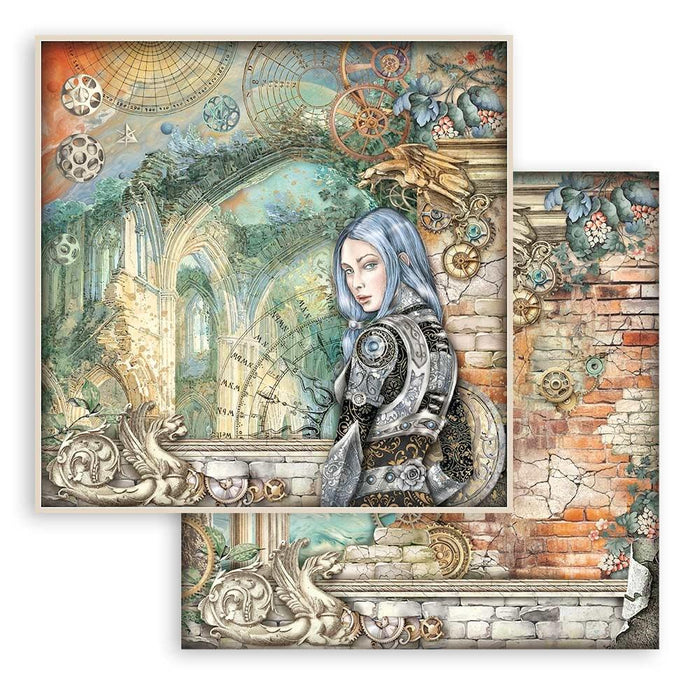 Stamperia - Double-Sided Paper Pad 8"X8" - 10/Pkg - Sir Vagabond In Fantasy World. The perfect start to your scrapbooks, cards and more! This package contains ten 8x8 inch double-sided sheets with a different design on each side. Available at Embellish Away located in Bowmanville Ontario Canada.