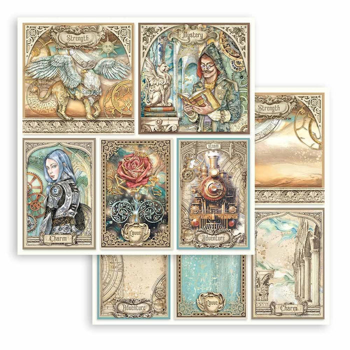 Stamperia - Double-Sided Paper Pad 8"X8" - 10/Pkg - Sir Vagabond In Fantasy World. The perfect start to your scrapbooks, cards and more! This package contains ten 8x8 inch double-sided sheets with a different design on each side. Available at Embellish Away located in Bowmanville Ontario Canada.