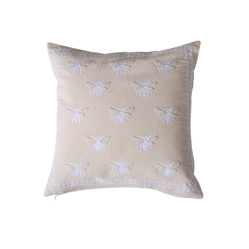 Stitch Honey Bee Embroidered Cushion Natural
