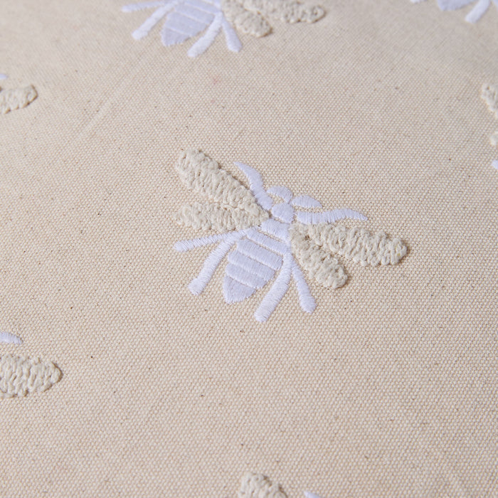Stitch Honey Bee Embroidered Cushion Natural