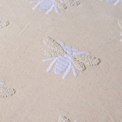 Stitch Honey Bee Embroidered Cushion Natural