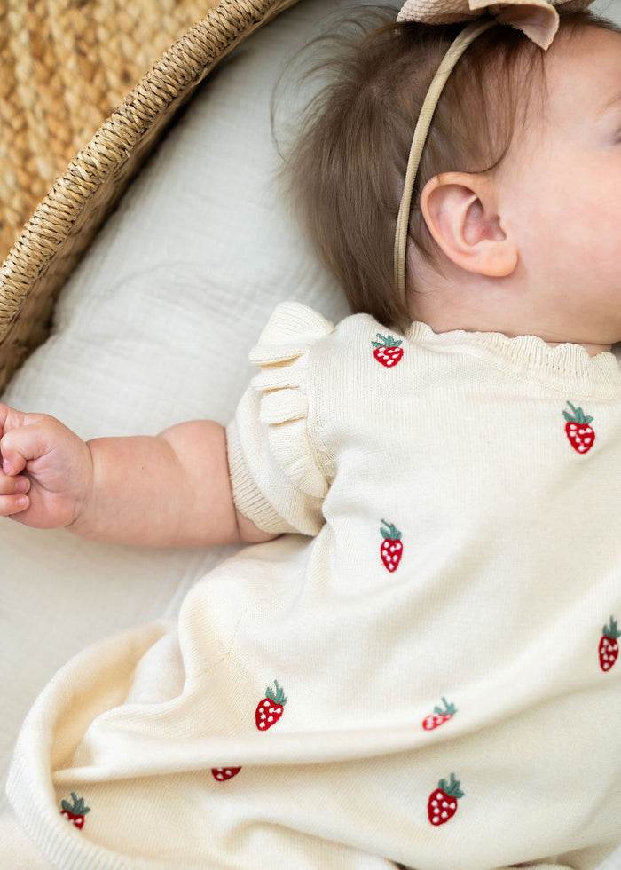 Strawberry Embroidered Sweater Knit Baby Dress (Organic Cotton)