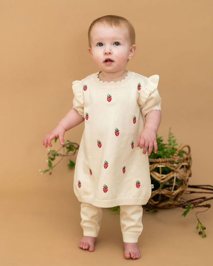 Strawberry Embroidered Sweater Knit Baby Dress (Organic Cotton)