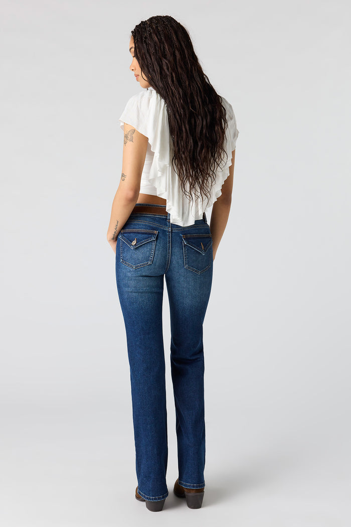 Stretch Low Rise Belted Bootcut Jean