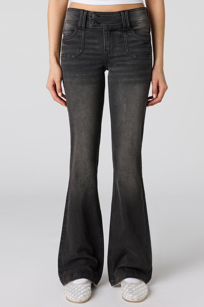 Stretch Low Rise Embellished Pocket Flare Jean