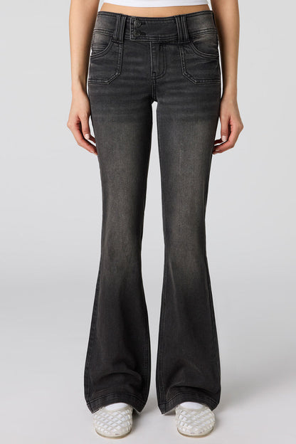 Stretch Low Rise Embellished Pocket Flare Jean
