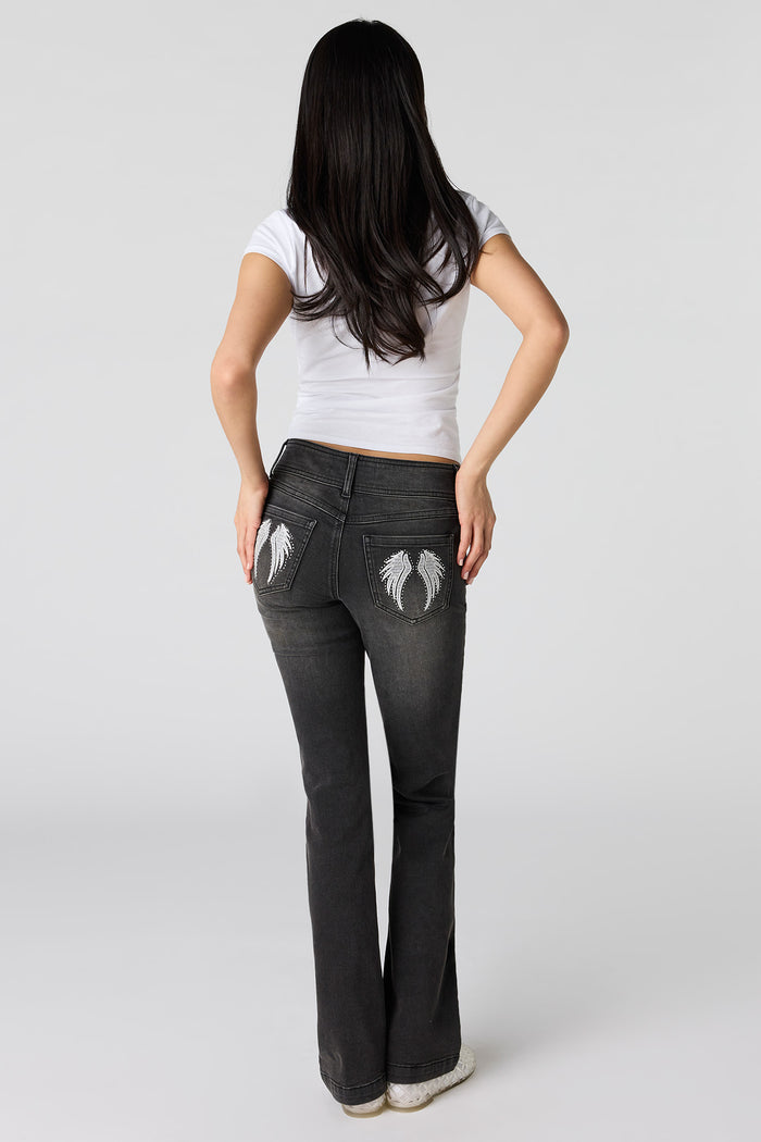 Stretch Low Rise Embellished Pocket Flare Jean