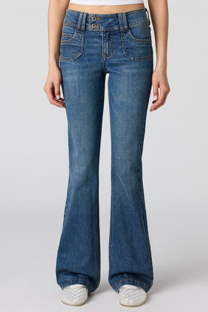 Stretch Low Rise Embellished Pocket Flare Jean