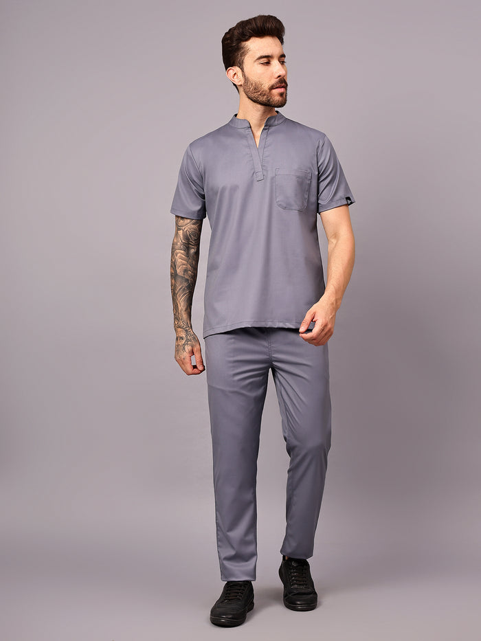 Stretchable (2Way) Men Graphite Mandarin Neck With Straight Pant Scrub Set