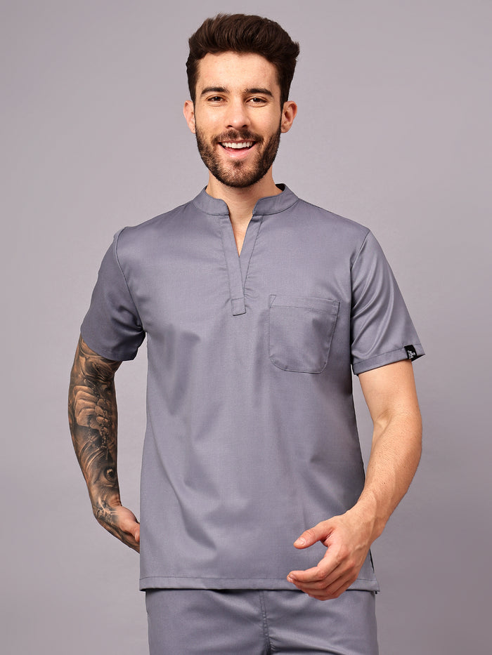 Stretchable (2Way) Men Graphite Mandarin Neck With Straight Pant Scrub Set