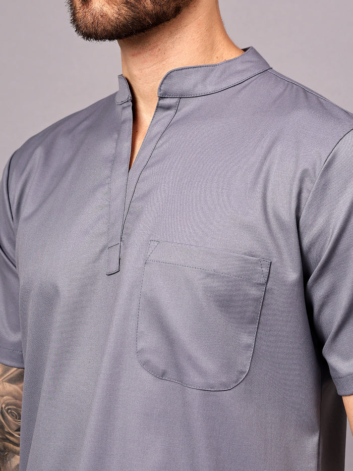 Stretchable (2Way) Men Graphite Mandarin Neck With Straight Pant Scrub Set
