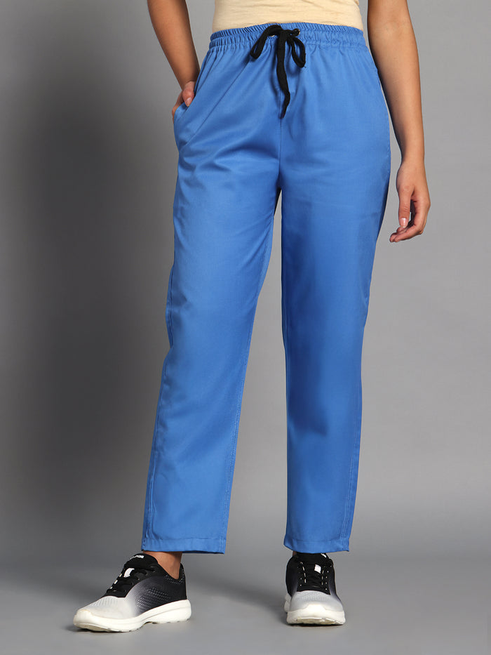 Stretchable (2Way) Women Light Blue Mandarin Neck With Straight Pant Scrub Set