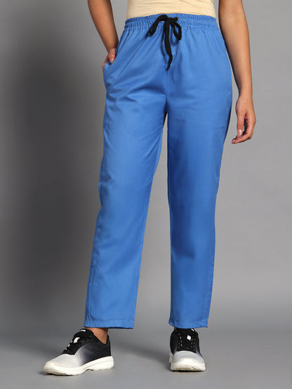 Stretchable (2Way) Women Light Blue Mandarin Neck With Straight Pant Scrub Set