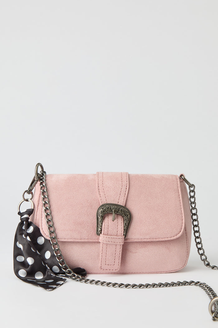 Suede Cross Body Bag with Keychain