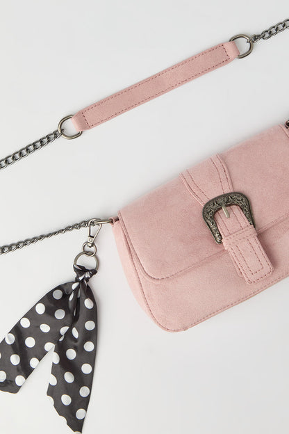Suede Cross Body Bag with Keychain