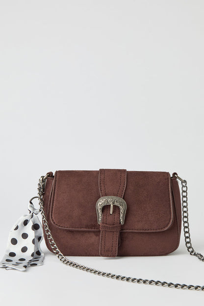 Suede Cross Body Bag with Keychain