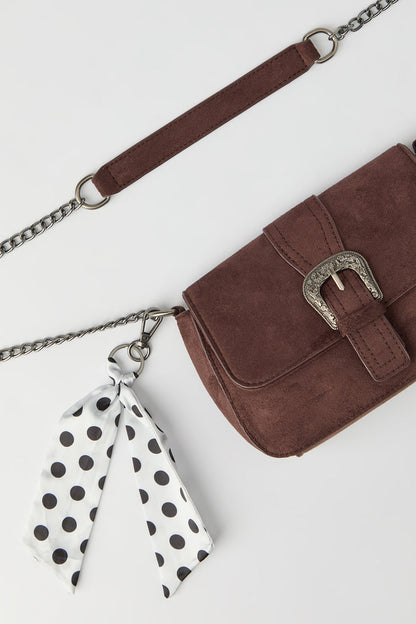 Suede Cross Body Bag with Keychain