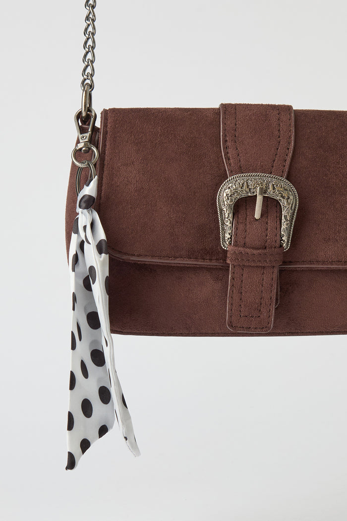 Suede Cross Body Bag with Keychain