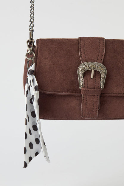 Suede Cross Body Bag with Keychain