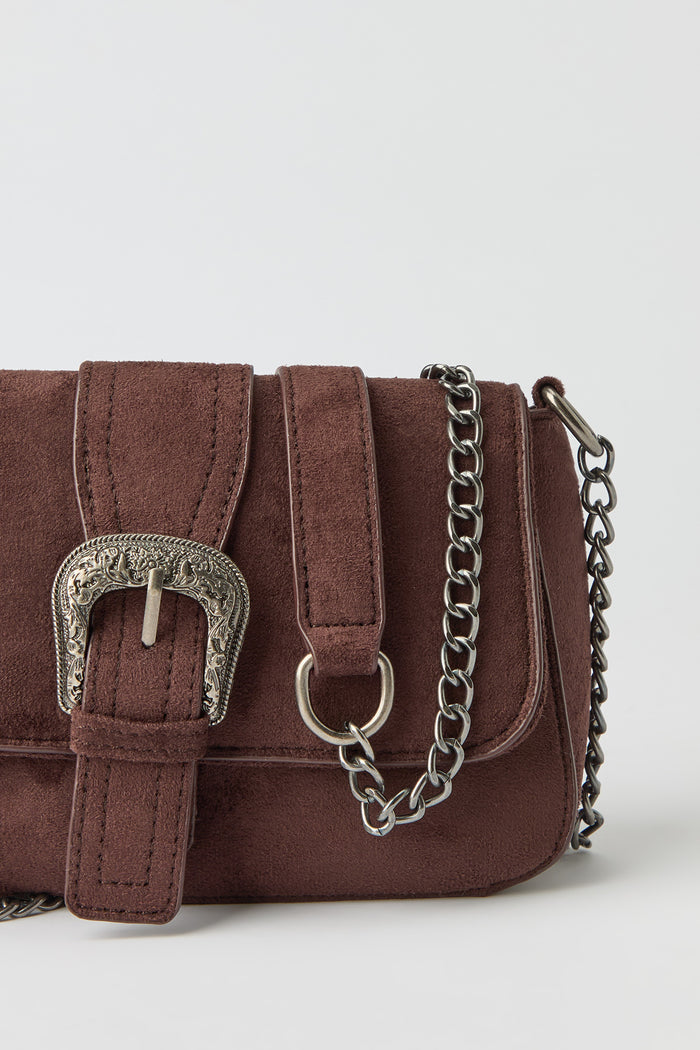 Suede Cross Body Bag with Keychain