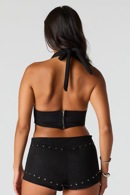 Suede Studded Halter Tank
