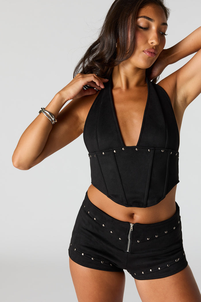 Suede Studded Halter Tank