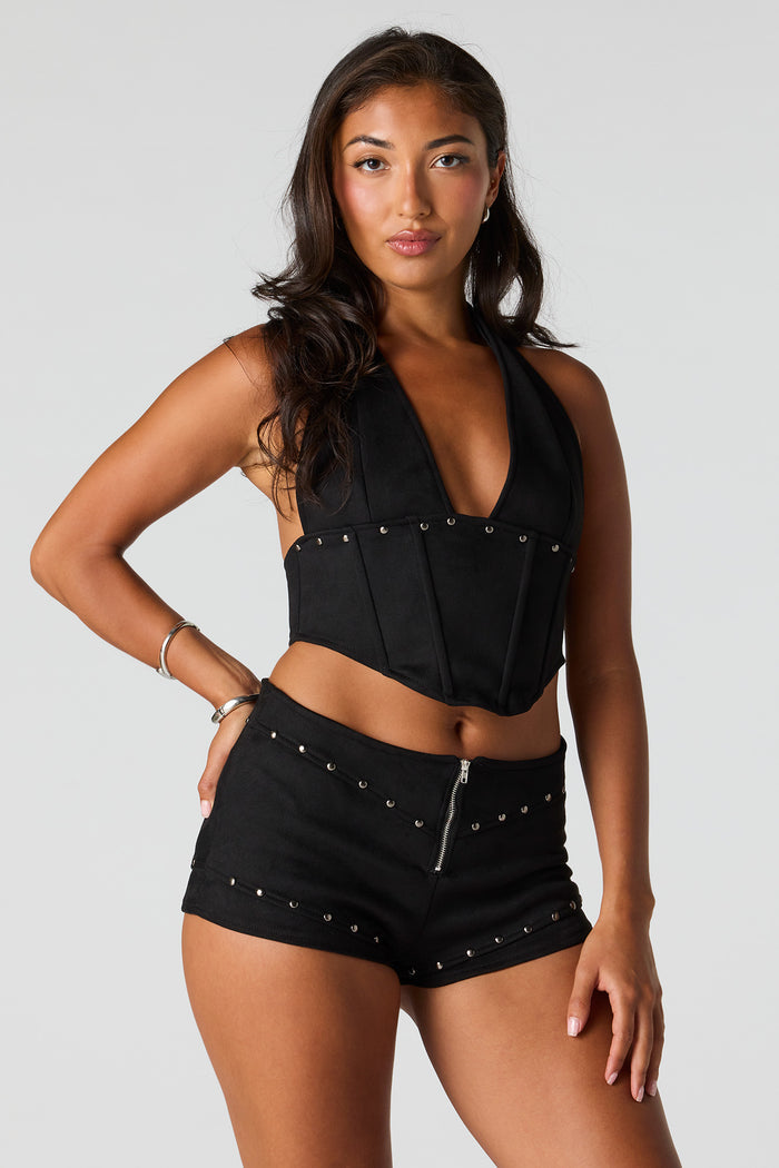 Suede Studded Micro Mini Short