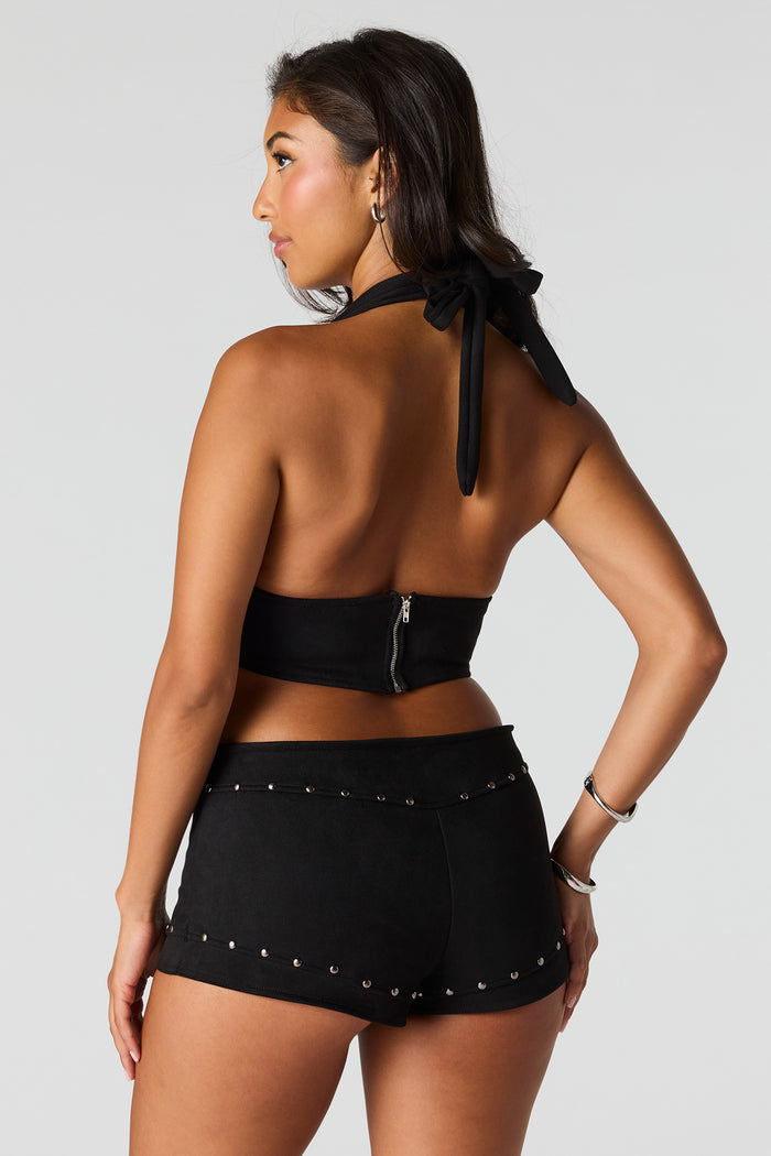 Suede Studded Micro Mini Short