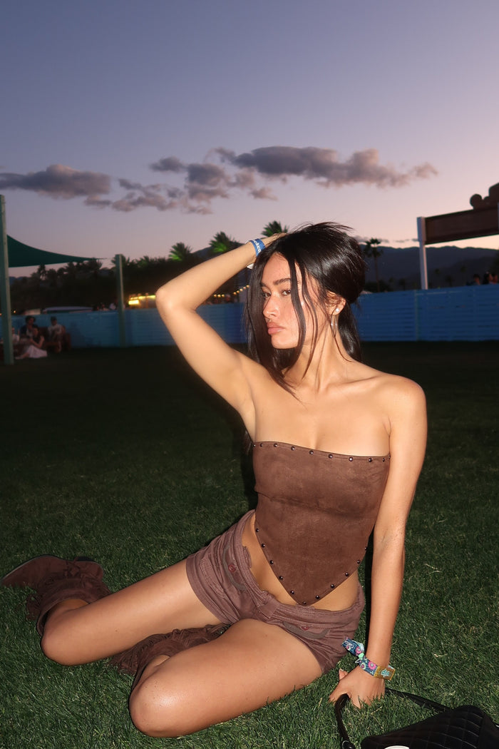 Suede Studded Tube Top