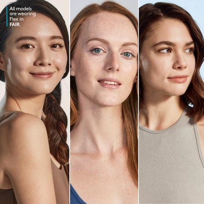 three female models wearing Face Shield SPF 50 Flex in Fair Shade || all