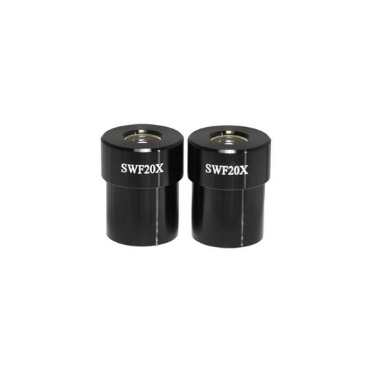 SWF 20X Super Widefield Microscope Eyepieces, 30mm, FOV 14mm (Pair), SKU SZ08013611, three quarter front view