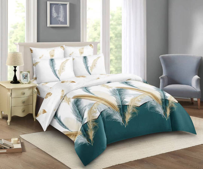 Teal Feathers Duvet Set 5x6 - White & Teal