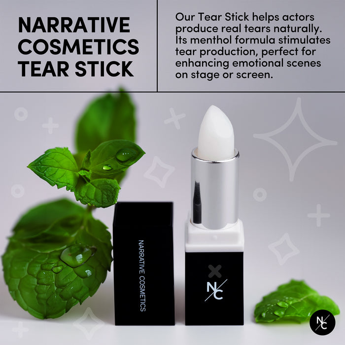 Tear Stick product graphic with green leaves