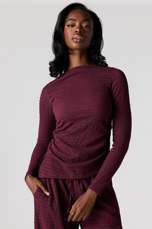 Textured Asymmetrical Long Sleeve Top