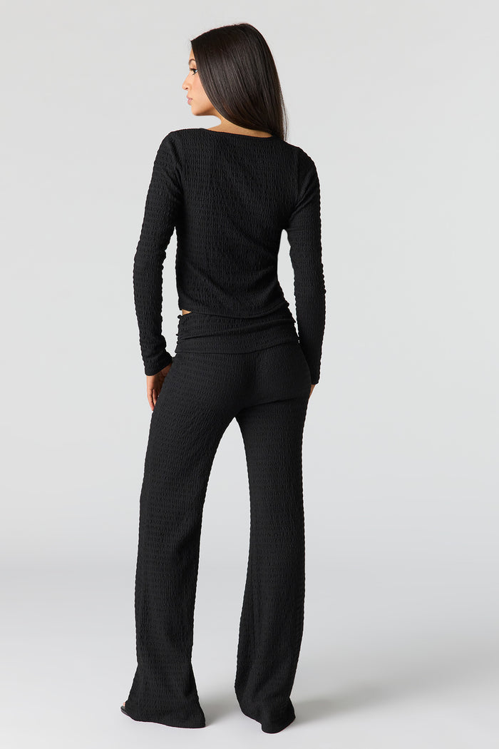 Textured Foldover Flare Pant