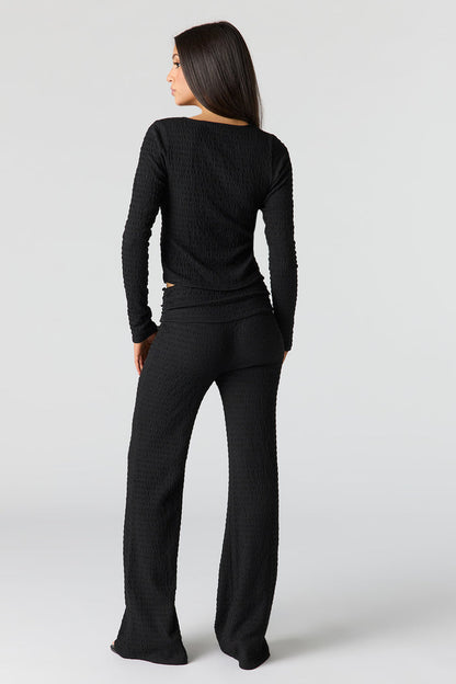 Textured Foldover Flare Pant