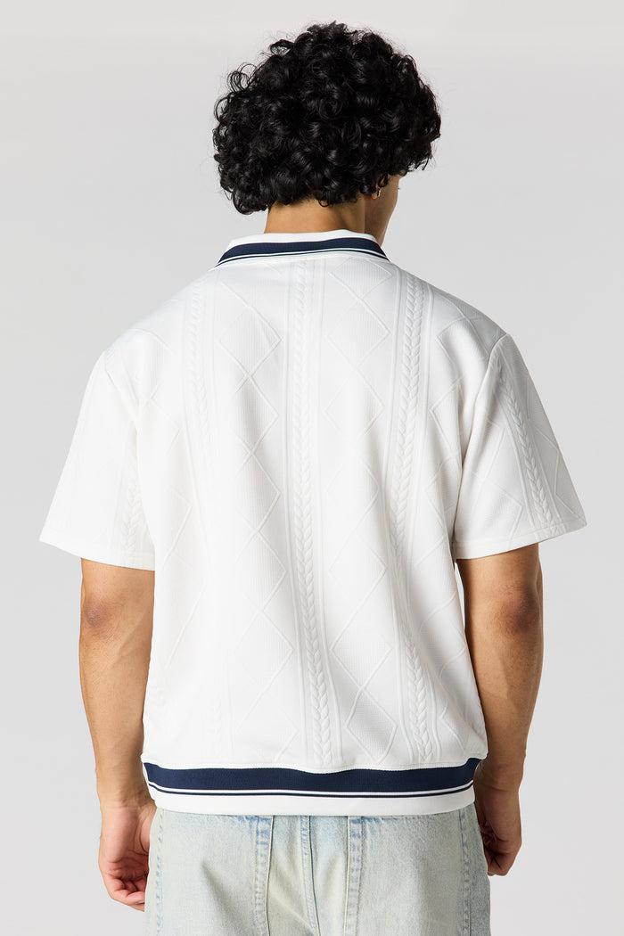 Textured Johnny Collar Polo
