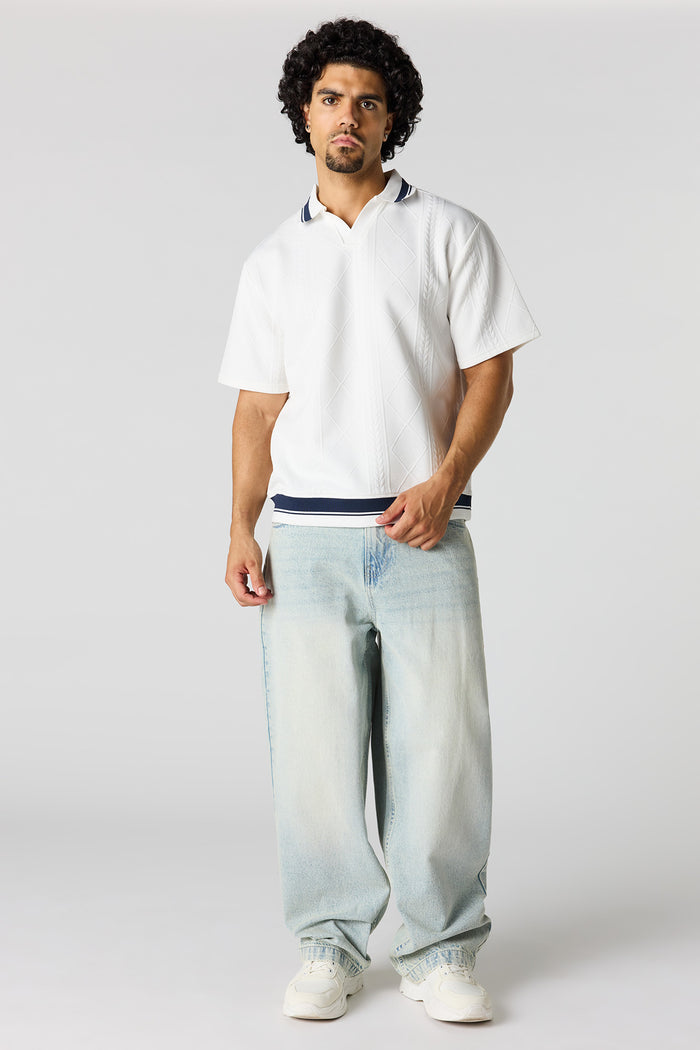 Textured Johnny Collar Polo
