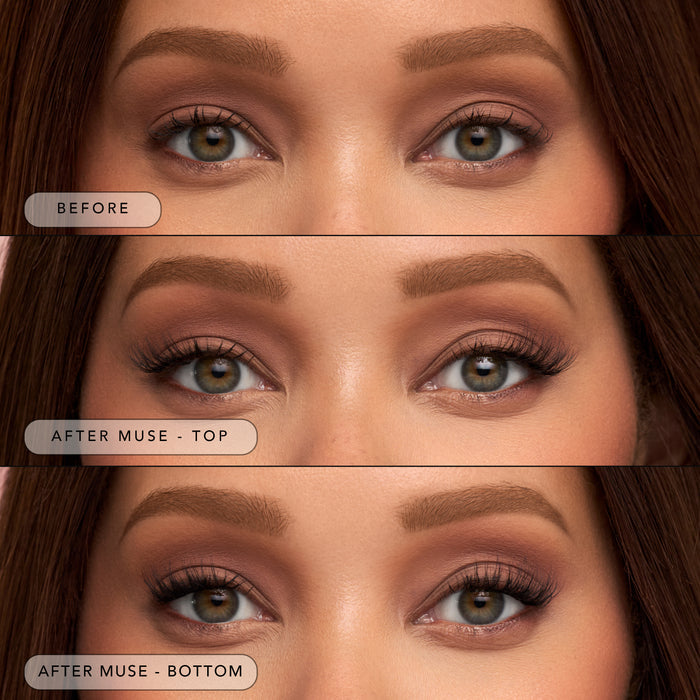 Before eye close up demonstrating natural lashes for The Muse daily lash routine set