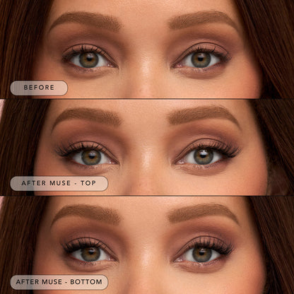 Before eye close up demonstrating natural lashes for The Muse daily lash routine set