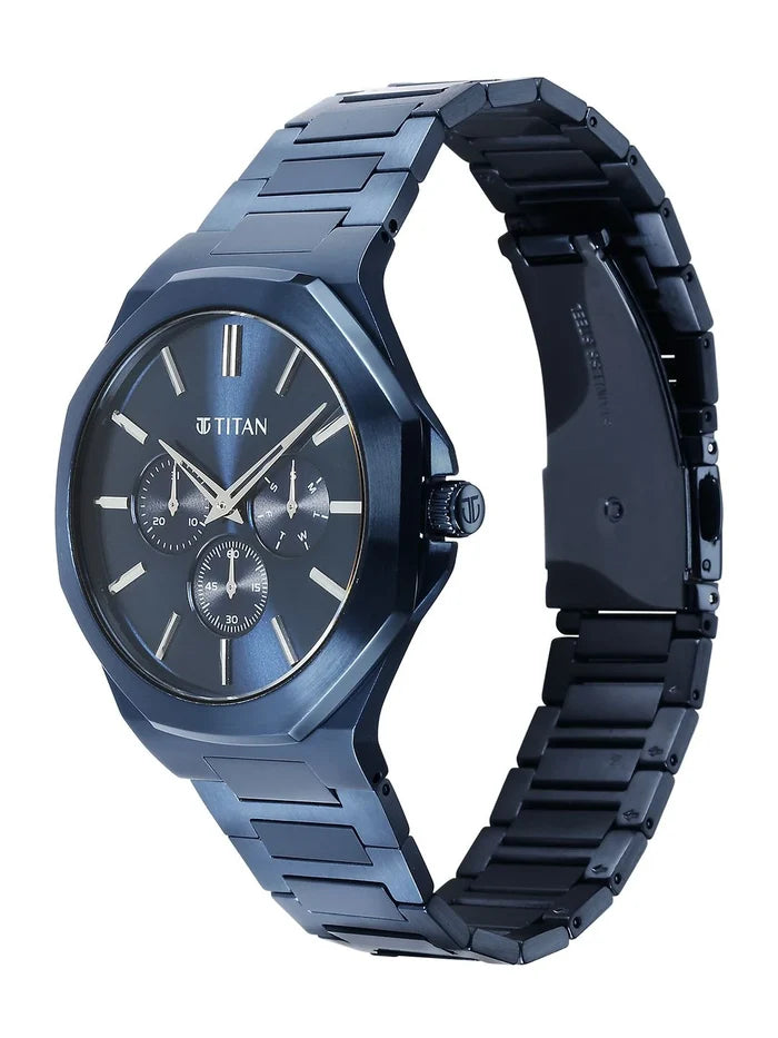 Titan Classic Slim Multifunction Analog With Blue Dial Watch - NT90198QM01