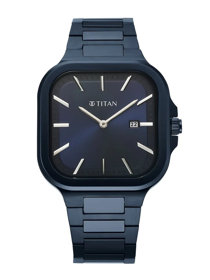 Titan Classique Slim Square Quartz Analog With Blue Dial Watch - NT90176QM01