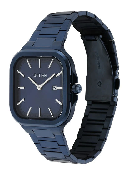 Titan Classique Slim Square Quartz Analog With Blue Dial Watch - NT90176QM01