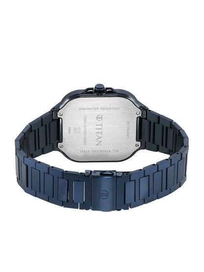 Titan Classique Slim Square Quartz Analog With Blue Dial Watch - NT90176QM01