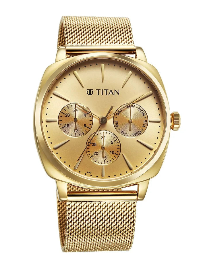 Titan Classique Suave Multifunction Analog With Champagne Dial Watch - NT90189YM02