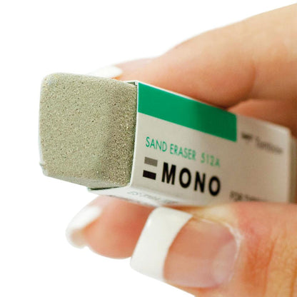 Tombow - MONO Sand Eraser - For Ink. This eraser is made from a mixture of sand and rubber which can be used to erase pencil as well as ink markings. Environmentally friendly, produced with all-natural materials. This package contains one sand eraser for typewriter. Imported. Available at Embellish Away located in Bowmanville Ontario Canada.