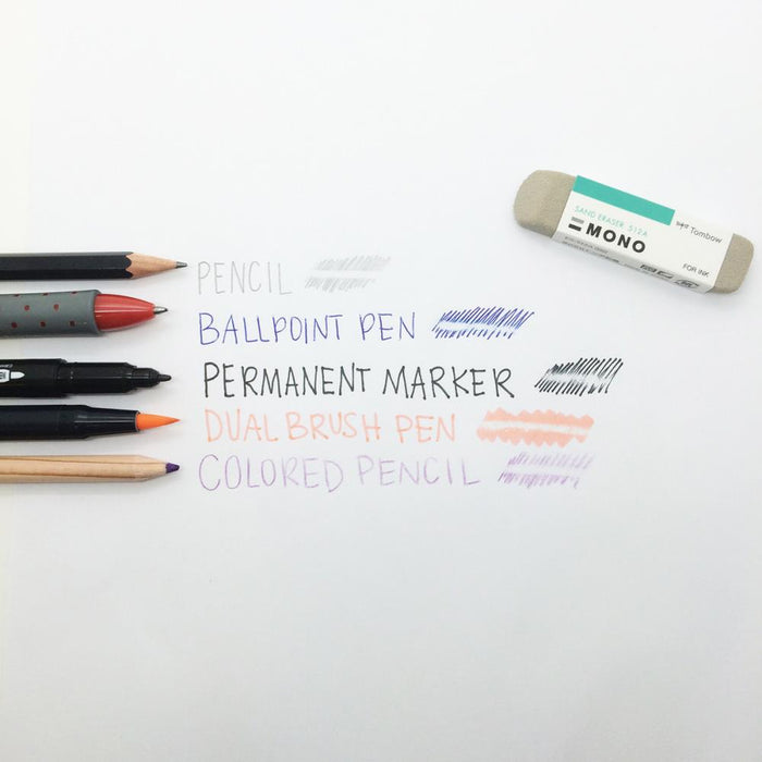 Tombow - MONO Sand Eraser - For Ink. This eraser is made from a mixture of sand and rubber which can be used to erase pencil as well as ink markings. Environmentally friendly, produced with all-natural materials. This package contains one sand eraser for typewriter. Imported. Available at Embellish Away located in Bowmanville Ontario Canada.