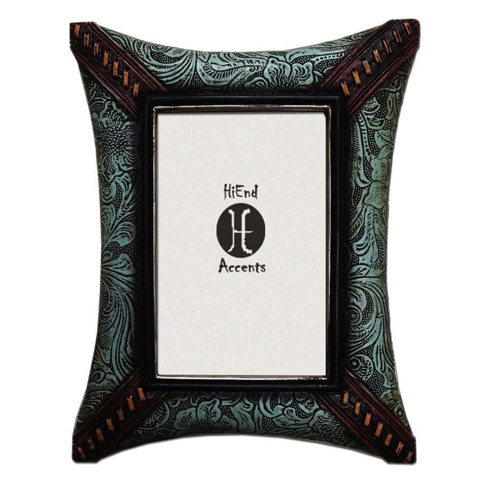 Tooled Leather w/ Corner Lacing Picture Frame Picture Frame